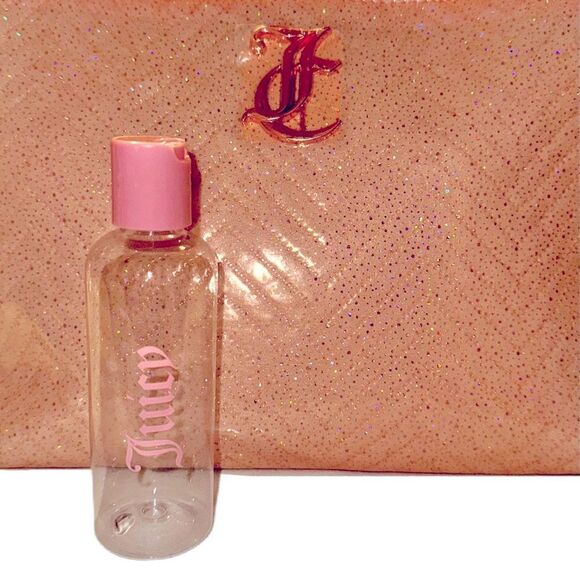 Juicy Couture Pink Glitter Monogram Cosmetic Makeup Bag & Travel Toiletry Bottle - Picture 3 of 16